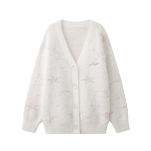 YKYB黄子韬 星星设计小众百搭休闲保暖开衫仿貂毛衣外套女秋冬