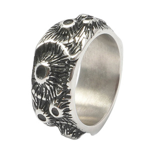 ROADLATIVE 原创陨石坑图案嘻哈首饰钛钢潮男戒指环田鸿杰同款