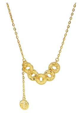 老凤祥碎冰冰五帝钱项链女S925