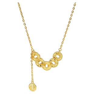 老凤祥碎冰冰五帝钱项链女S925纯银新中式时尚爆闪钱币锁骨链