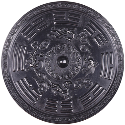 黑漆古仿古汉代葵花海兽葡萄铜镜