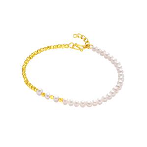 周大生足金手链蹦迪珠碎冰冰黄金淡水珍珠手串生日礼物送女友