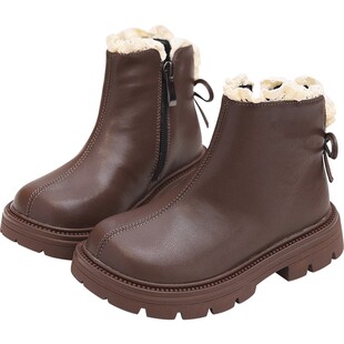 女童短靴儿童靴子女童皮靴公主棉靴2025秋冬款真皮小女孩防滑鞋子