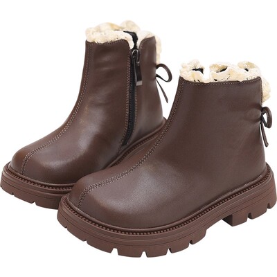 女童短靴儿童靴子女童皮靴公主棉靴2025秋冬款真皮小女孩防滑鞋子