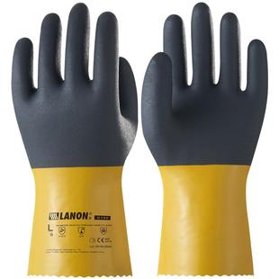兰浪U100耐油胶皮手套耐酸碱磨防腐蚀水浸塑加长厚劳保男女化工业
