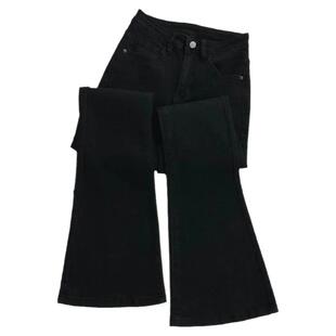 Basic House/百家好复古蓝加绒微喇叭牛仔裤女冬季显腿长马蹄裤子