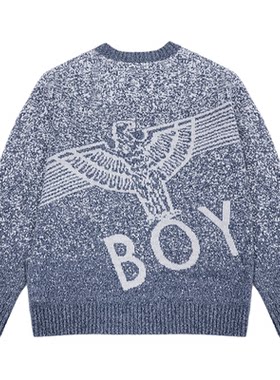 【暴雪时分】BOYLONDON春季潮牌情侣灰蓝色毛衣套头针织衫N60035