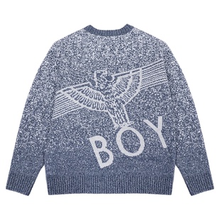【暴雪时分】BOYLONDON春季潮牌情侣灰蓝色毛衣套头针织衫N60035