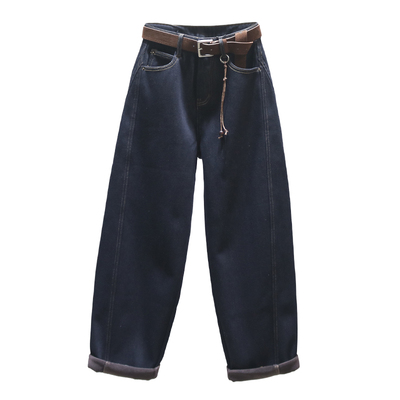 高腰老爹牛仔裤女休闲弯刀哈伦裤