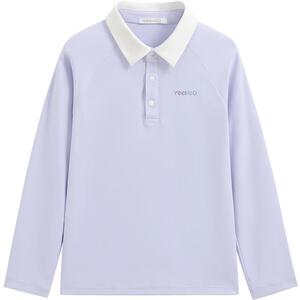 英氏女童运动polo衫2024秋季新款女孩翻领长袖T恤打底衫纯色上衣