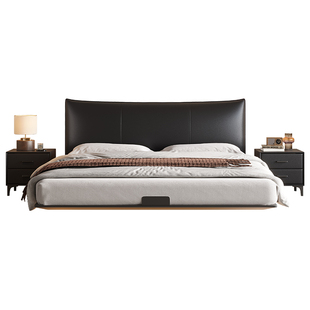 DDC意式极简香奈儿悬浮床真皮床高端双人主卧床碳素钢床架中古风