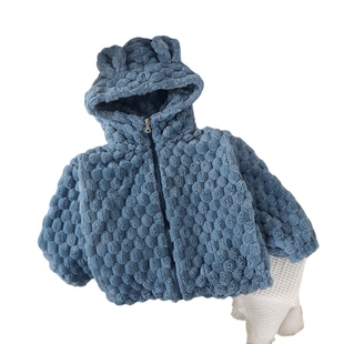 儿童秋冬季外套男女童洋气立领时髦带帽上衣宝宝毛毛绒保暖休闲衣