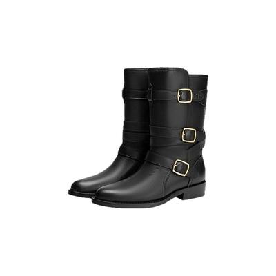 [张钧甯同款]MIO米奥冬中筒靴质感西部骑士靴复古厚底圆头靴子女