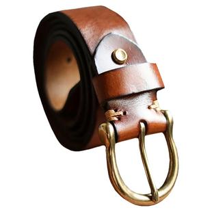 纯手工牛皮带 黄铜复古阿美咔级风做旧腰带 简约工装牛仔裤带男款