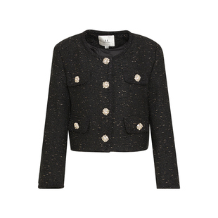 傲丝度黑色小香风羽绒服女气质优雅高级感小个子短款羽绒毛呢外套