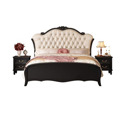 六家铺中古实木床真皮软包双人床