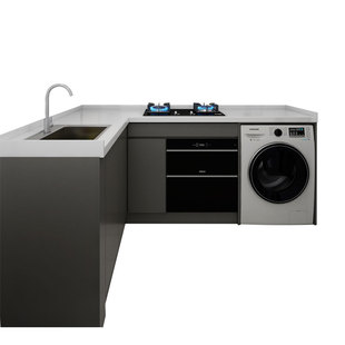 香港全公屋橱柜定制整体厨房装修UL型石英石不锈钢做家私订造设计