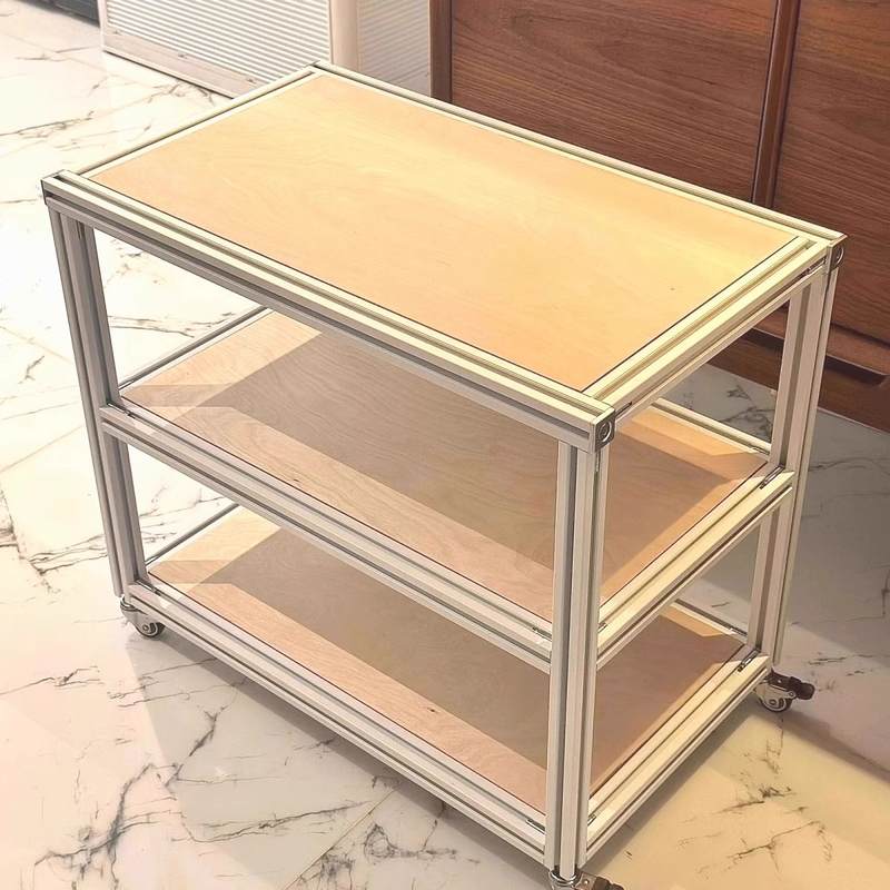 现代简约桦木储物架工业风铝型材落地可移动置物架海洋板收纳架