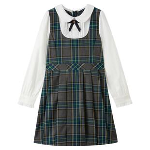 eland kids衣恋童装女童连衣裙秋假两件蝴蝶结格子演出服