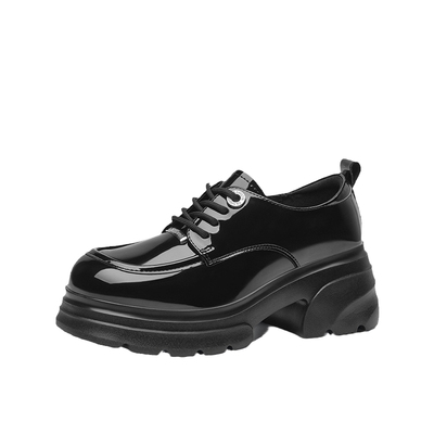 大东英伦风黑色厚底乐福鞋