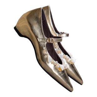 QIYUDUO 仙女风玛丽珍鞋女婚鞋2026春款真皮尖头内增高一字带单鞋