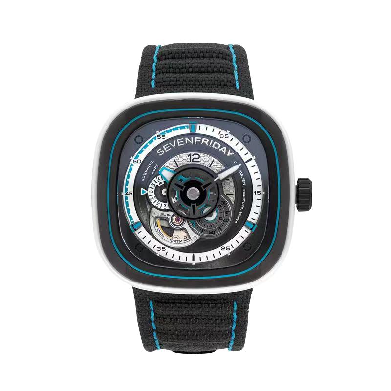 【自营】SEVENFRIDAY七个星期五手表 方形自动机械皮带男表P3C/08
