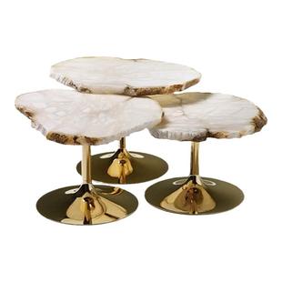 意式轻奢雪花石茶几金属客厅边几设计师异形不规则大理石组合茶桌