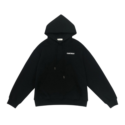 420g重磅黑色字母刺绣纯棉连帽卫衣男生2025新款秋季休闲宽松外套