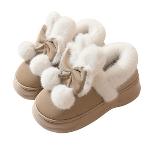 冬季棉拖鞋女2025新款厚底保暖毛绒外穿增高防滑室内家居包跟棉鞋