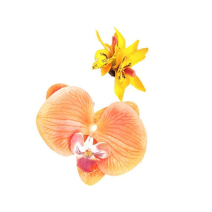 辣妹穿搭桔黄色花朵发饰蝴蝶兰头花发夹度假拍照氛围感头饰发卡子