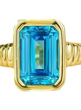 D色莫桑石奢华托帕蓝钻戒指