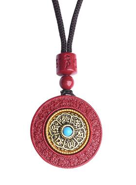 原矿朱砂吊坠男女款六字真言钥匙扣太极八卦本命年护身符挂件礼物