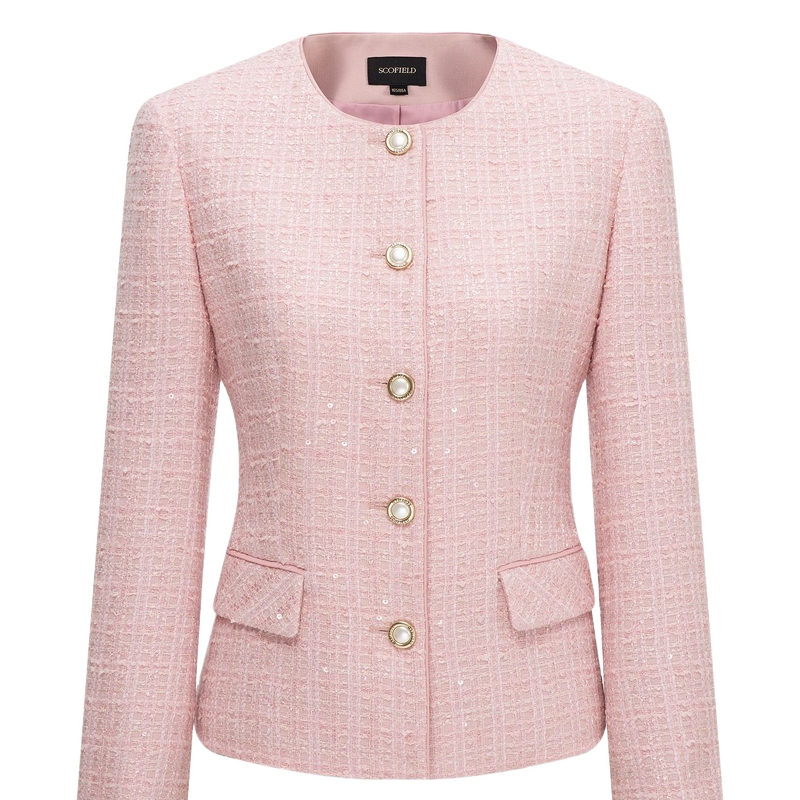 【含绵羊毛】Scofield女装优雅小香风粗花呢短外套带垫肩25春新品