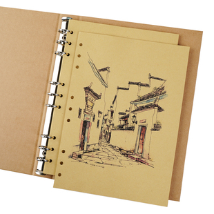 活页牛皮纸本硬壳空白本加厚内页笔记本高颜值绘本钢笔画插画本子