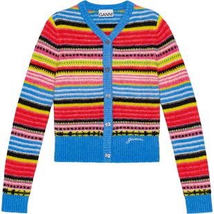 GANNI女装 拼色条纹v领修身针织开衫 K2145999