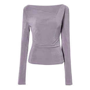 DPLAY2025年秋季新款紫色上衣女漂亮修身长袖内搭气质好看打底衫