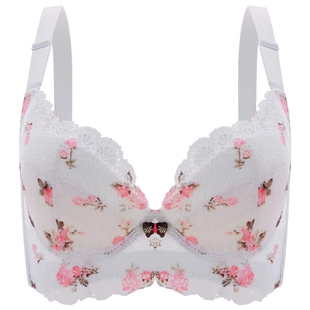 图薇娜调整型内衣薄款小胸聚拢文胸白色碎花防下垂收副乳矫正内衣