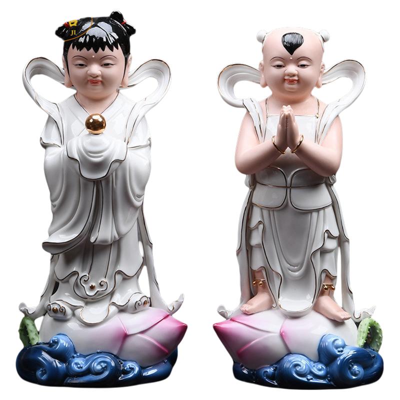 陶瓷善财童子龙女金童玉女陶瓷观音菩萨像佛像家用居家供奉摆件