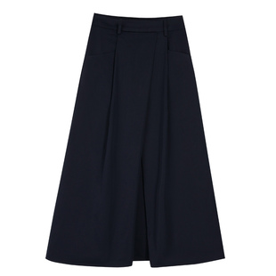 pusumede 优雅知性 白色高腰半身裙女a字中长款伞裙宽松气质裙子