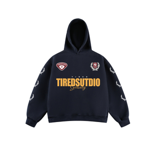 TIRED美式潮流侧缝口袋宽松连帽卫衣情侣短版套头衫街头休闲上衣