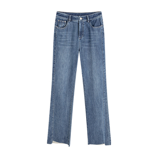 【商场同款】X--MOOM春秋新款分割修身显瘦直筒水洗牛仔长裤女