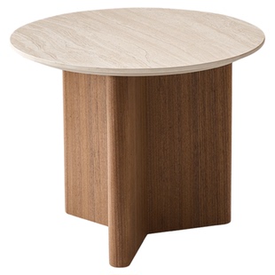 爱依瑞斯侘寂风实木洞石茶几圆形组合设计师款轻奢极简客厅咖啡桌