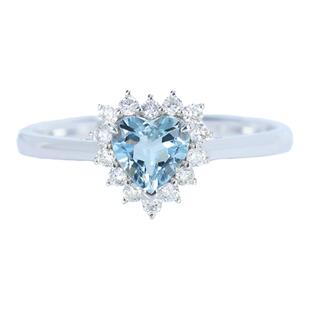 海洋之心G18K白金天然海蓝宝石心形戒指 镶钻石尾戒清新女款正品