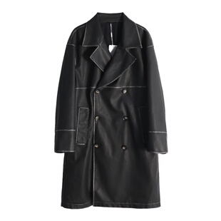 Mind Bridge皮衣夹克外套2024春秋新款长款美式复古男双排扣风衣