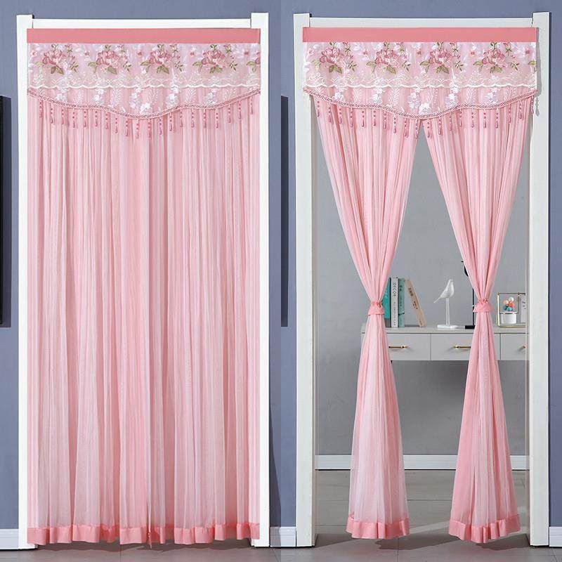 红色门帘结婚家用婚房门喜庆卧室免打孔新款蕾丝防蚊隔断纱帘