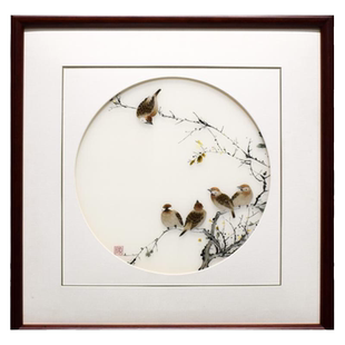 顾氏手工苏州刺绣小幅挂画花鸟五子登科书房走廊卧室成品装饰挂画