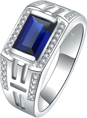 蓝宝石单身男士戒指刻字定制