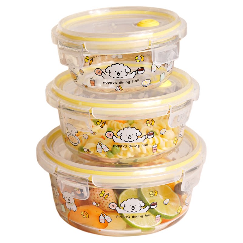 高硼硅玻璃密封碗食品级高颜值带盖碗可微波炉加热上班便当保鲜盒