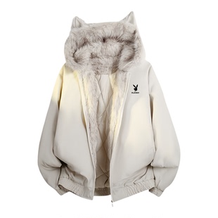 PLAYBOY花花公子美式猫耳毛领棉衣男冬季加厚保暖棉服外套