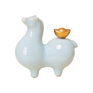 逅里「汝定蓝」陶瓷马年摆件 新年装饰布置 送客户年会高档礼物